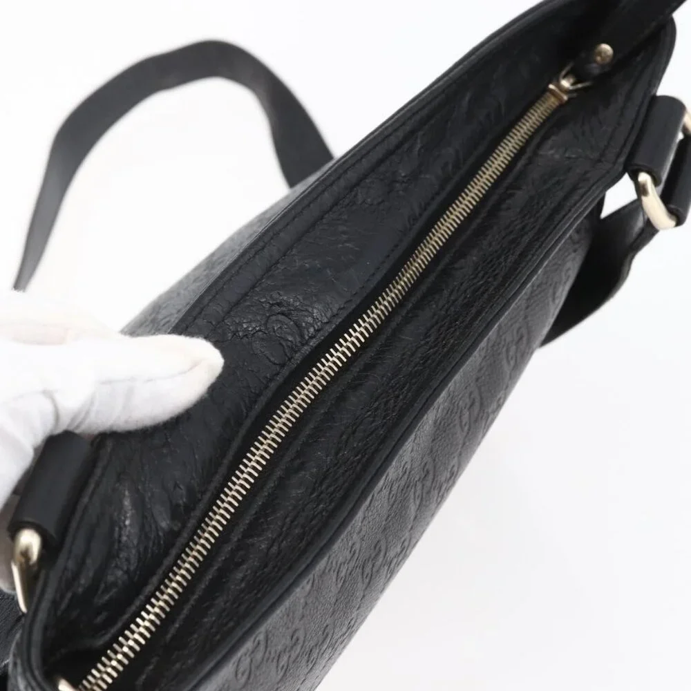 Authentic GUCCI GG Canvas Guccissima Shoulder Bag Leather Black Gold 201446 - Picture 13 of 16